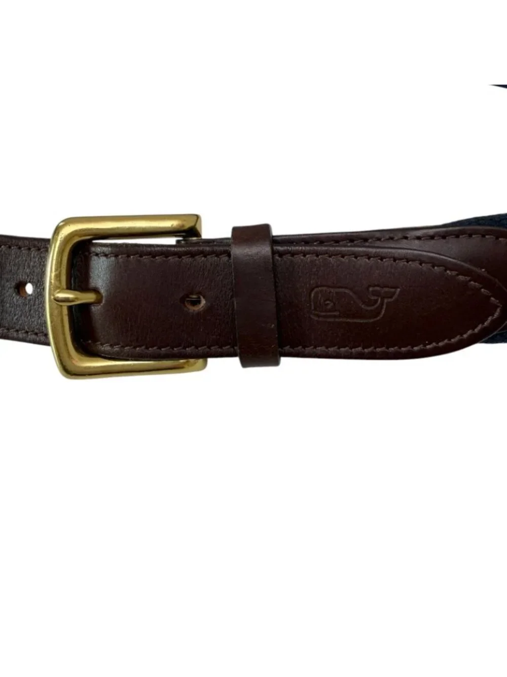Vineyard Vines Mens Belt Size Small Blue Whale Logo Print Brown Leather
